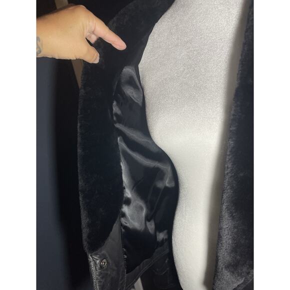 Vtg John Carlisle San Francisco Black Leather Jacket Shearling Collar 80s 90s M. - Picture 9 of 12